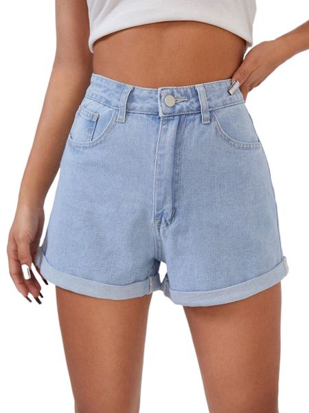 

high waist roll up hem denim shorts i6gl#, White;black