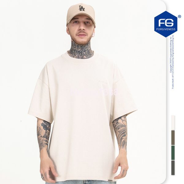 

men's t-shirts fg menswear | spring and summer fashion brand small letter embroidery high street solid color washing loose round neck s, White;black