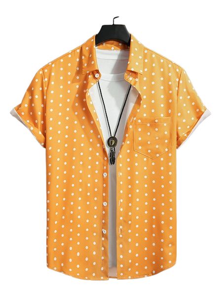 

men 1pc polka dot print pocket patched shirt t2yf#, White;black