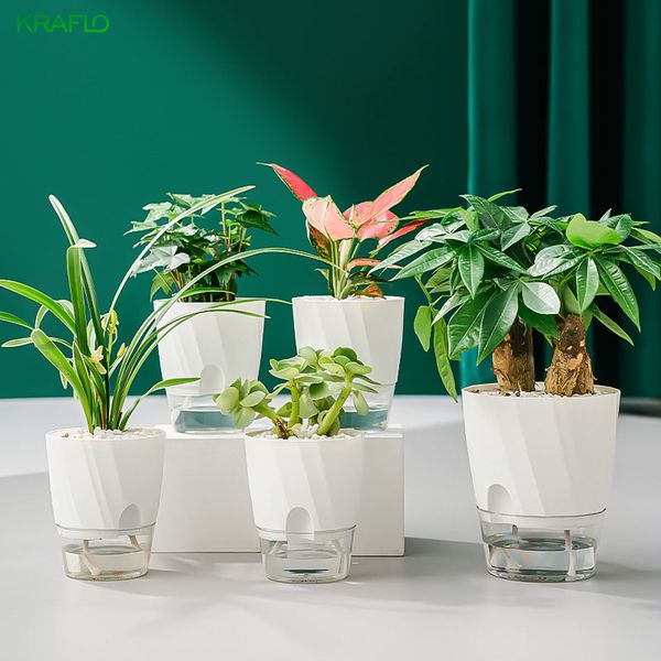 Vaso per piante autoirrigante Kraflo Garden Fioriera automatica autoirrigante per acqua piccola, vaso da fiori in plastica con irrigazione pigra