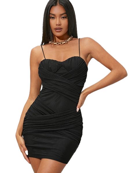

ruched bust crisscross front bodycon dress r78o#, Black;gray