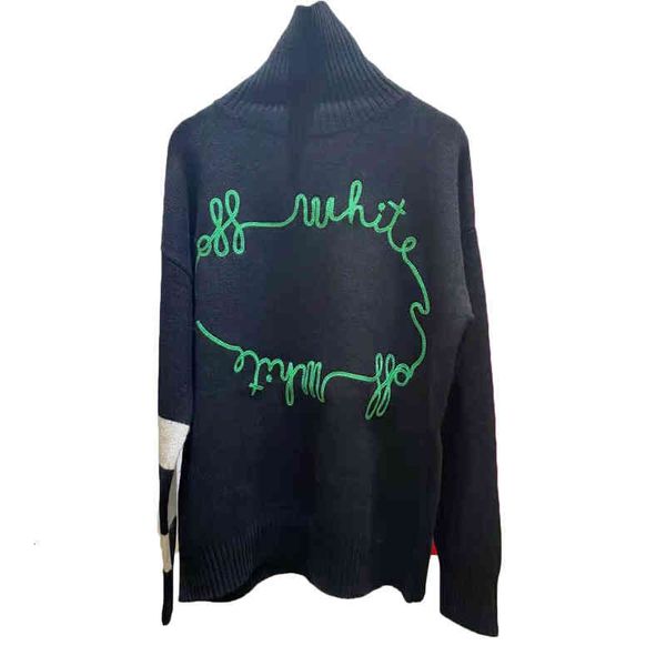 

women's sweaters minority design autumn and winter color contrast letter embroidery pattern wool black white checkered sleeve round nec, White;black