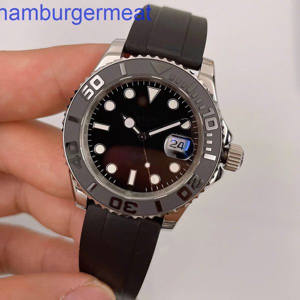 

st904 40mm automatic mechanical master watch black dial high grade mens watch rubber strap bracelet men wristwatch st9 steel sapphire glass, Slivery;brown