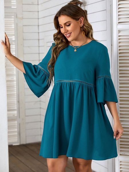 

plus bell sleeve lace insert dress o6zg#, Black