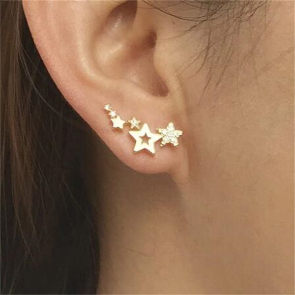 

stud simple stylish star women drop earrings shiny white zircon exquisite versatile female earring fashion jewelry gc1027, Golden;silver