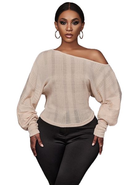 

sxy asymmetrical neck rib knit b6gt#, White