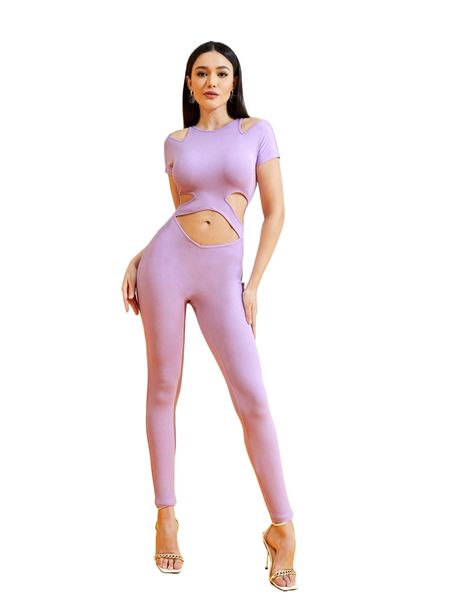 

x stephany rosa cold shoulder cutout front unitard jumpsuit s3bc#, Black;white