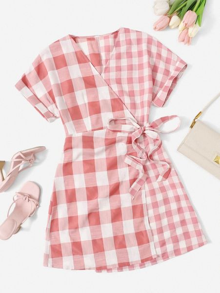 

buffalo plaid wrap dress a5da#, Black;gray