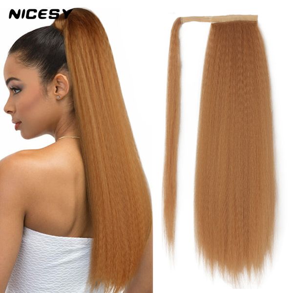 

costume accessories synthetic long kinky straight long hair extension clip 24in magic paste resistant wrap around hairpieces yaki ponytail, Silver