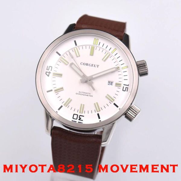 Orologi da polso 45 mm quadrante bianco Miyota8215 movimento automatico vetro zaffiro meccanico data luminoso cinturino in caucciù - orologio da uomo