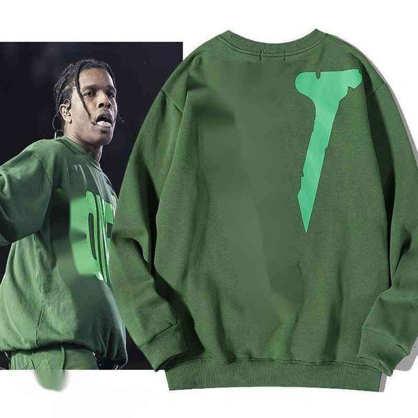 

designer sweater tide brand v 22 lone sweatshirt american hip-hop loose oversize long-sleeved t-shirt classic big v print men's and wom, Black