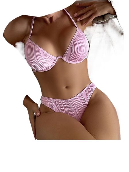 

plisse underwire bikini swimsuit 33v1#, White;black