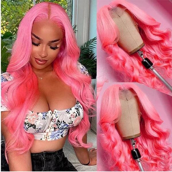 Ishow 13x4 HD Lace Front Perücke Echthaar Volle Spitze Perücken 13x1 Teil Hot Pink Farbe Brasilianischer Körper Peruanische Gerade 10-30 Zoll für Frauen