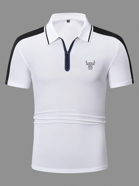 

men side seam bull print polo shirt g4ua#, White;black