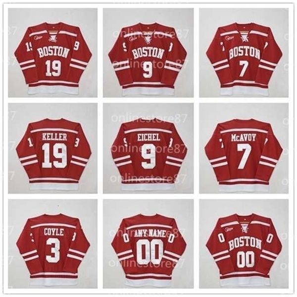 CeUf 211Boston University 3 Charlie Coyle 7 Charlie McAvoy 9 Jack Eichel #19 Clayton Keller 20 Diffley Red Stitched Patches Custom Hockey Jersey