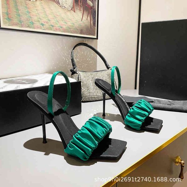 

sandals spring and summer fashion line wrinkled sandals women's head temperament thin high heels back trip belt shoes 89jn, Black