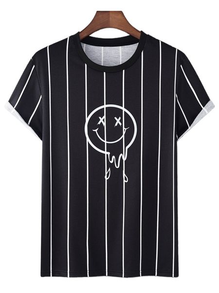 

men striped & expression print tee b3vc#, White;black