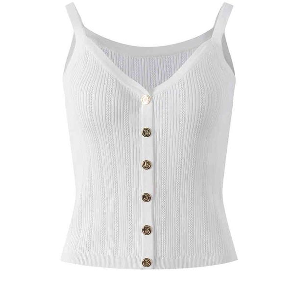 

women's tanks camis summer multicolor letter buckle v-neck vest women french temperament single breasted simple casual sling weo4, White