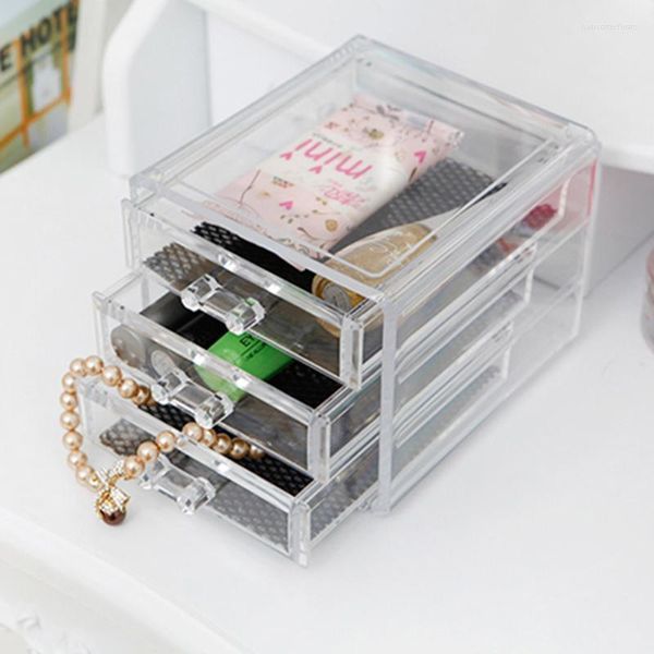 Vendedor Organizador cosmético Clear Luxury Jewelry Acrílico Casa de maquiagem 3 gavetas compõem as caixas de armazenamento do porta