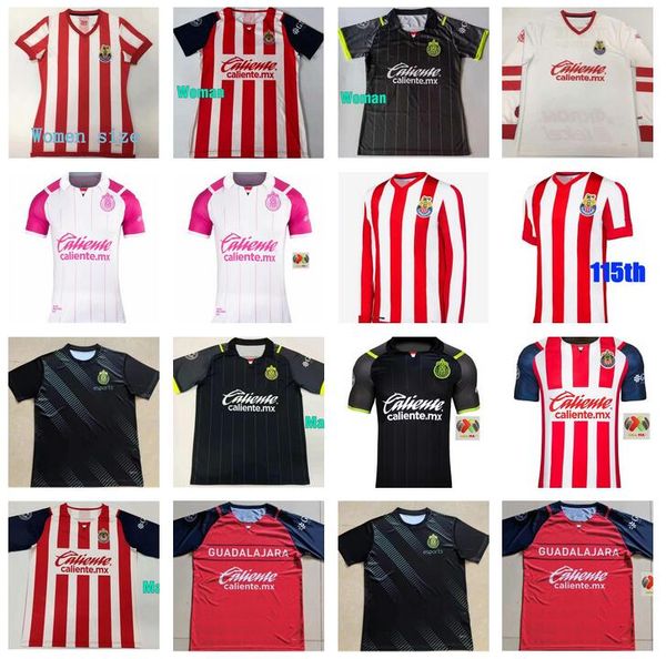 

retro 110th 115 year 2021 2022 2023 chivas soccer jerseys aniversario 21 22 23 deportivo guadalajara e.lopez 115th long sleeve football shir, Black;yellow