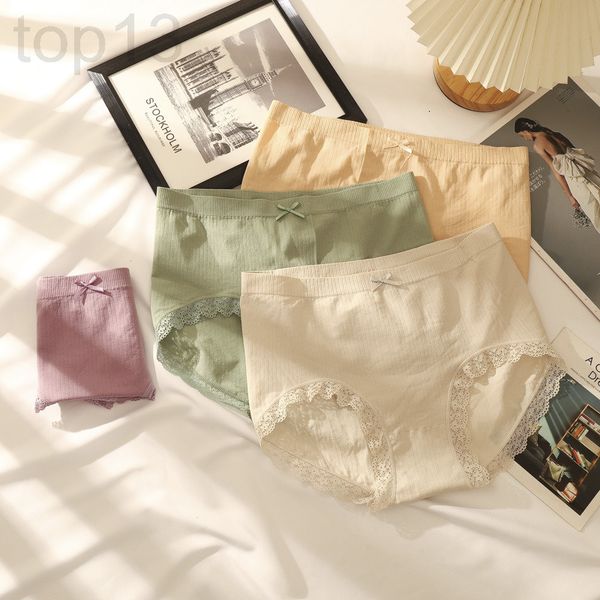 

women's panties designer large underwear female fat mm200kg pure cotton crotch small fresh medium sweet waist lace women's briefs, Black;pink