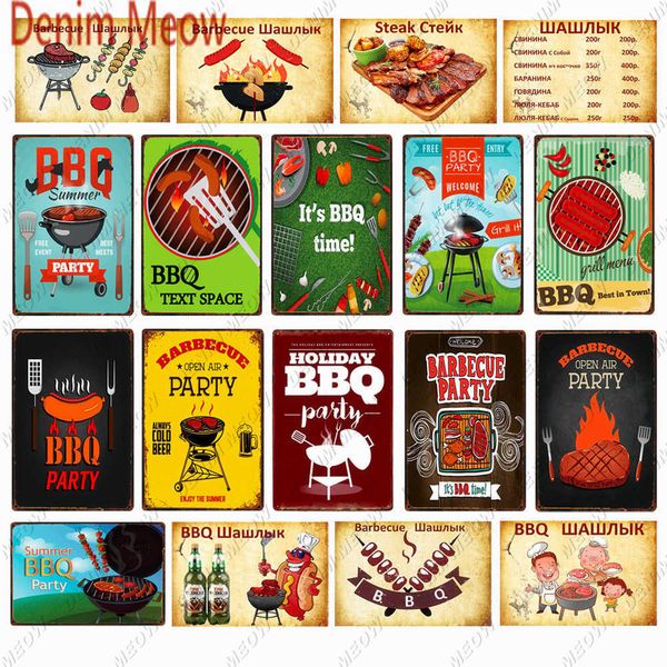 

vintage holiday bbq party plaque tin sign barbecue summer metal art poster kitchen printing plates bbq time home decor
