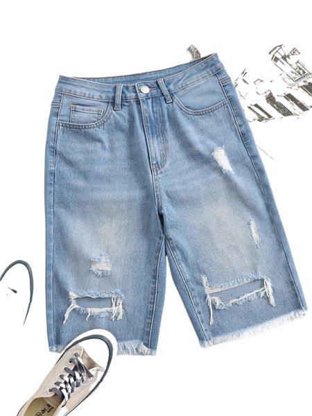 

ripped raw cut denim shorts 94hd#, White;black