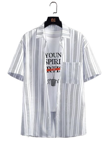 

men random striped print shirt without tee q1l1#, White;black