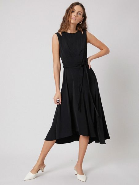 

motf premium flowy belted dress a0zo#, Black;gray