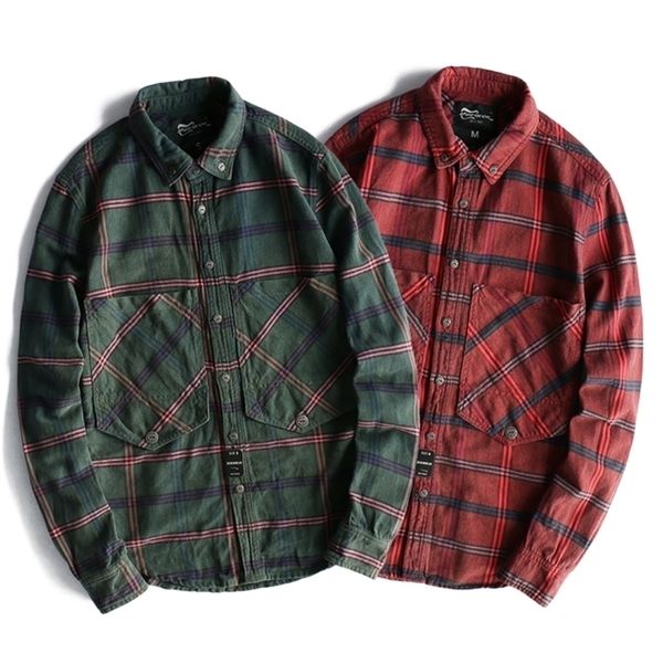 

trendy men 's workwear plaid washed distressed lapel versatile long sleeve shirt 220322, White;black