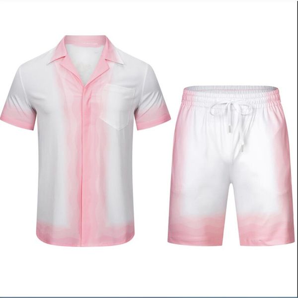

men's suit tracksuits short sleeve shirt pink hawaiian vacation seaside beach shorts loose contrast color lapel cardigan for couples #m, Gray