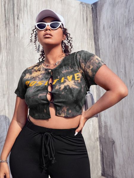 

plus tie dye letter graphic crop tee c5ue#, Black