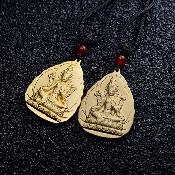 Colares pendentes 1pcs metal ouro banhado a água forma mascote verde tara colar religioso amulet buda colarpendand pendente