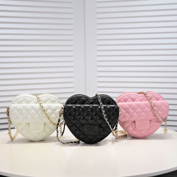 

ly 22ssclassic mini heart style quilted vanity bags ghw chain crossbody shoulder purse cosmetic case outdoor sacoche pink white black design