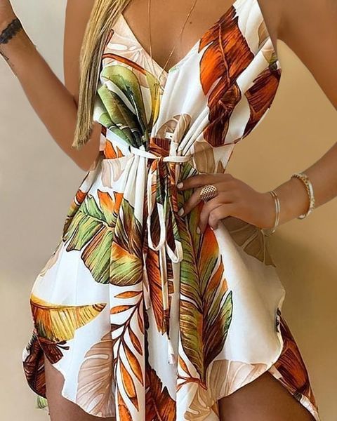 

casual dresses tropical print v-neck tie front cami dress, Black;gray