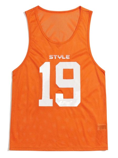 

men neon orange number print mesh tank a1x0#, White;black