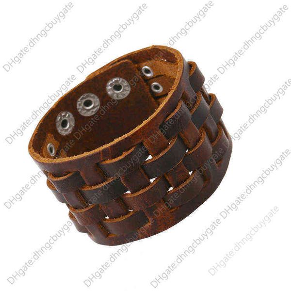 

punk rock hip hop leather bracelet punk non mainstream cowhide woven, Silver
