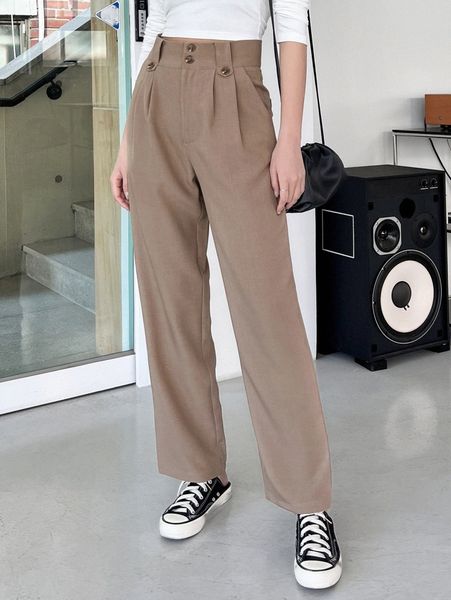 

dazy plicated detail straight leg pants n26p#, Black;white