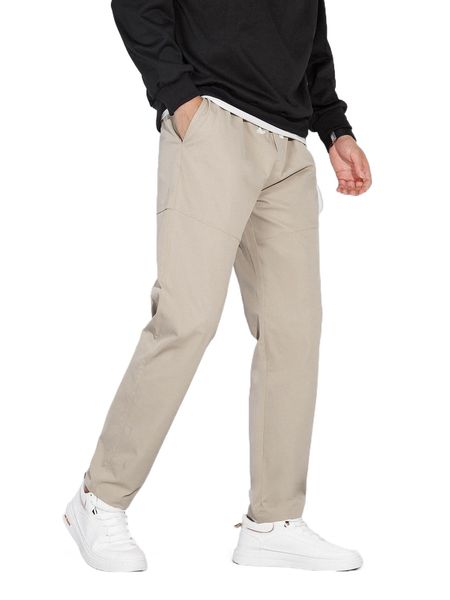 

men drawstring waist slant pocket pants r6y5#, Black