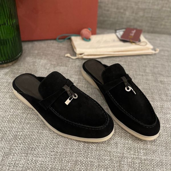 

men baotou slippers cashmere leather latex sole luxury designer brand shoes, Black