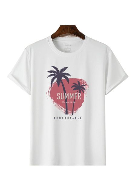 

men tropical and letter graphic tee z884#, White;black