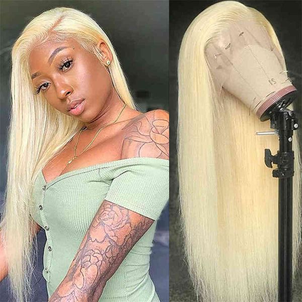 

hair wigs brazilian straight 613 lace front 13x4 frontal human transparent blonde closure 220722, Black