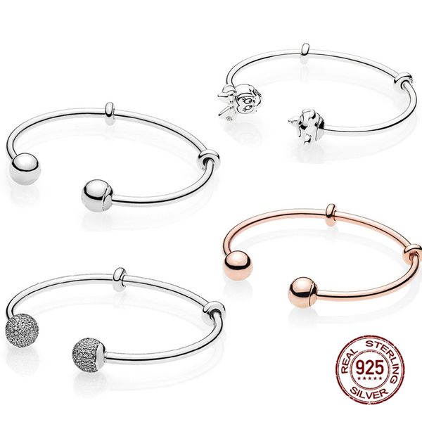 Charms in argento sterling 925 Bracciale aperto Cuore T-Bar Perline di serpente scintillante Braccialetto originale Fit Pandora Creazione di gioielli Regalo fai da te