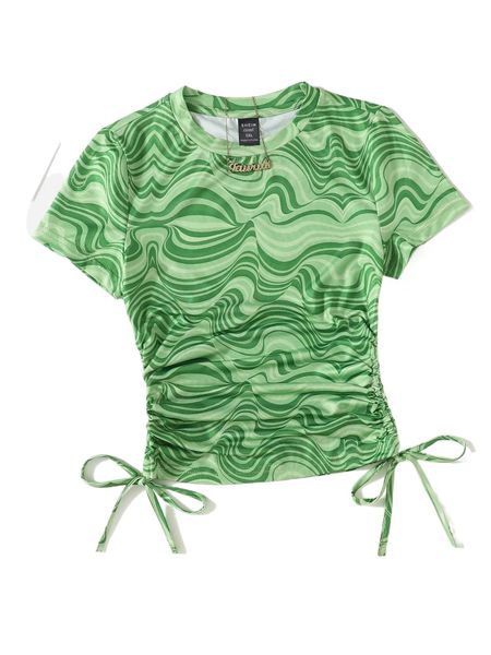 

plus marble print drawstring side tee y1dc#, Black