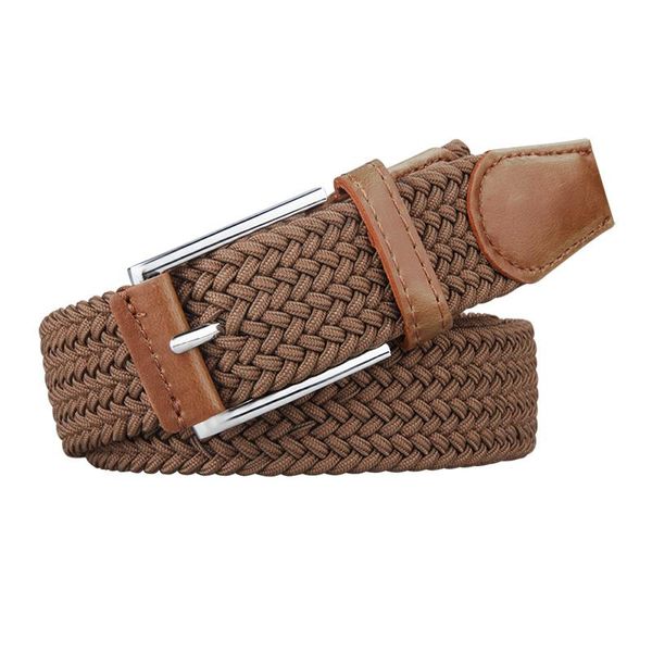 Cinture Cintura elastica da uomo di alta qualità Cintura stile intrecciato con fibbia in argento Pantaloni di tela tinta unita elasticizzati UnisexCinture CintureCinture