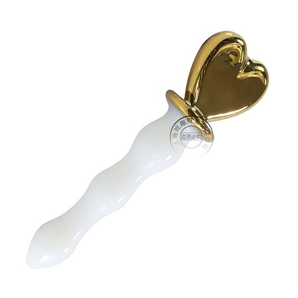 MaryXiong New Gold Heart Glass Dildo Pene finto Anal Butt Plugs Coppia giocattoli sexy per donne Prodotti gay Masturbazione