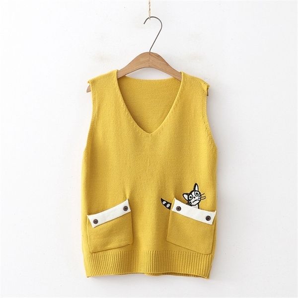 

spring autumn chis sweet home sweater vest women sleeveless vneck knitted vest female casual pullover girls y201128, Black;white