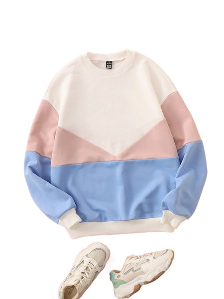

drop shoulder colorblock pullover 05us#, Black