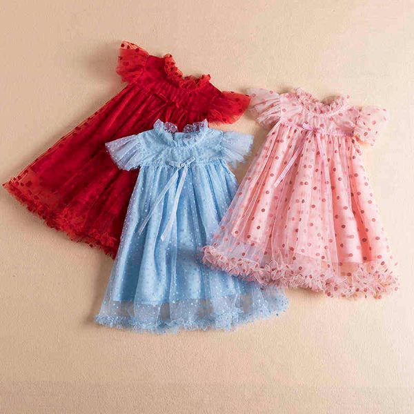

kids clothes girls ploka dot summer new dresses for kids girls princess chiffon dress children clothing formal party dress 3-8y g220518, Red;yellow