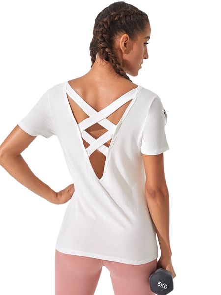 

crisscross back sports tee k4r5#, Gray